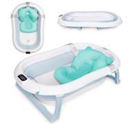 moovkee. Baignoire Pliable Bébé avec Thermomètre et Coussin de Bain - Bleu Baignoire Bebe 80cm pour Les Enfants de 0-3 Ans - Bath Tub Parfait pour Un Cadeau de Baby Shower