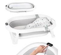 moovkee. Baignoire Pliable Bébé avec Thermomètre et Coussin de Bain - Gris Baignoire Bebe 80cm pour Les Enfants de 0-3 Ans - Bath Tub Parfait pour Un Cadeau de Baby Shower