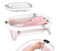 moovkee. Baignoire Pliable Bébé avec Thermomètre et Coussin de Bain - Rose Baignoire Bebe 80cm pour Les Enfants de 0-3 Ans - Bath Tub Parfait pour Un Cadeau de Baby Shower