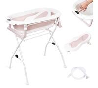 moovkee. Baignoire pour bébé avec armature, 80 cm, rose, pliable, avec thermomètre, siège de bain et système de drainage, avec support, sûre pour votre nouveau-né