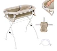 moovkee. Baignoire pour bébé, avec support, 80 cm, beige, pliable, thermomètre, coussin de bain et système de drainage, avec support, sûre pour votre nouveau-né