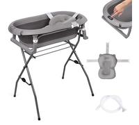 moovkee. Baignoire pour bébé, avec support, 80 cm, gris foncé, pliable, avec thermomètre, coussin de bain et système de drainage, avec support, sûre pour votre nouveau-né