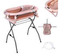 moovkee. Baignoire pour bébé, avec support, 80 cm, rose foncé, pliable, avec thermomètre, coussin de bain et système de drainage, avec support, sûre pour votre nouveau-né
