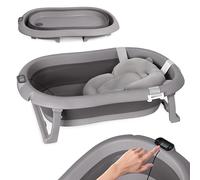 moovkee. Baignoire pour Bébé Pliable - Grise Foncé avec Thermomètre et Coussin de Bain - 80 cm - Pour Enfants 0-36 Mois - Antidérapante