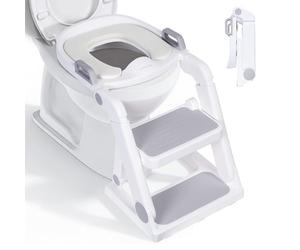 moovkee. Reducteur Toilette Enfant avec Marche Gris à Partir de 18 Mois | Rehausseur Toilette Pour Garçons et Filles, Pliable Adaptateur WC pour Enfant avec Réglage en Hauteur Continu