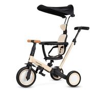 Moovkee Tricycle Bébé Évolutif 6 en 1 - Velo - Toit Pare-Soleil Écru | Draisienne Evolutive à partir de 1, Enfant Écru avec Barre de poussée e Toit Pare-Soleil