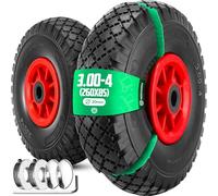 MOOVMOOV 2x Roues Diables Increvables 3.00-4 (260x85 mm) - Alésage 20mm - Pour Diable, Chariot et Autres. Pneu Plein avec jante PVC - Inclus Bagues de Serrage avec llen + Calottes Autobloquantes