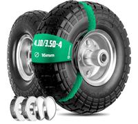MOOVMOOV Roue Increvable 4.10/3.50-4 (x2) Alésage pour Axe 16mm - Moyeu Déporté 55mm - Pour Diables, Brouettes, Chariots, Etc. - Inclus Bague de Verrouillage + Calotte Autobloquante
