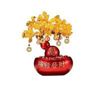 MOOWI Arbre de Cristal Ornements d'arbre à Argent Feng Shui en Pierres précieuses, Gourde Porte-Bonheur, Lingot d'or et Citrine Arbre Feng Shui en Cristal(Red)
