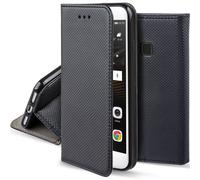 Moozy Case Flip Cover pour Huawei P9 Lite, Noir - Étui à Rabat Magnétique Intelligent avec Porte-Cartes et Support