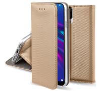 Moozy Case Flip Cover pour Huawei Y6 2019, Or - Étui à Rabat Magnétique Intelligent avec Porte-Cartes et Support