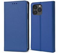Moozy Case Flip Cover pour iPhone 13 Pro, Bleu foncé - Étui portefeuille à rabat magnétique intelligent avec porte-cartes et support, emplacements pour cartes de crédit, fonction béquille