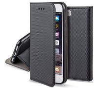 Moozy Case Flip Cover pour iPhone 6s, iPhone 6, Noir - Étui à rabat magnétique intelligent avec porte-carte et support