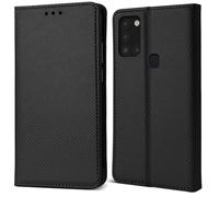 Moozy Case Flip Cover pour Samsung A21s, Noir - Étui à Rabat Magnétique Intelligent avec Porte-Carte et Support