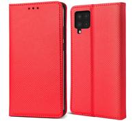 Moozy Case Flip Cover pour Samsung A42 5G, Rouge - Étui à Rabat Magnétique Intelligent avec Porte-Carte et Support