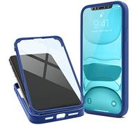 Moozy Coque 360 pour iPhone 12/12 Pro - Transparente avec Bordure Bleue, Protection Intégrale Avant et Arrière, Etui Housse Case avec Verre Trempé Intégré