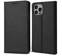 Moozy Coque a Rabat pour iPhone 14 Pro, Noir - Housse Étui Fin Smart Magnétique avec Porte-Cartes et Support