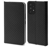 Moozy Coque a Rabat pour Samsung A33 5G, Carbone Noir - Protection de Contour Métallique Housse Étui Portefeuille avec Porte-Cartes