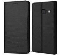 Moozy Coque a Rabat pour Samsung A5 2017, Noir - Housse Étui Fin Smart Magnétique avec Porte-Cartes et Support