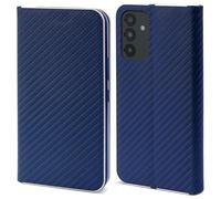 Moozy Coque a Rabat pour Samsung A54 5G, Carbone Bleu Foncé - Protection de Contour Métallique Housse Étui Portefeuille avec Porte-Cartes