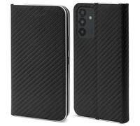 Moozy Coque a Rabat pour Samsung A54 5G, Carbone Noir - Protection de Contour Métallique Housse Étui Portefeuille avec Porte-Cartes
