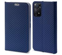 Moozy Coque a Rabat pour Xiaomi Redmi Note 11 Pro 5G et 4G, Carbone Bleu Foncé - Protection de Contour Métallique Housse Étui Portefeuille avec Porte-Cartes