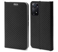 Moozy Coque a Rabat pour Xiaomi Redmi Note 11 Pro 5G et 4G, Carbone Noir - Protection de Contour Métallique Housse Étui Portefeuille avec Porte-Cartes
