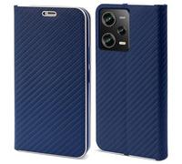 Moozy Étui Portefeuille Pour Xiaomi Redmi Note 12 Pro 5g - Xiaomi Poco X5 Pro, Bleu Foncé Carbone - Étui À Rabat Avec Bordure