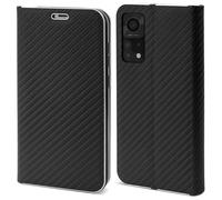 Moozy Étui Portefeuille pour Xiaomi Mi 10T 5G et Mi 10T Pro 5G, Noir Carbone - Protection des Bords Métalliques Fermeture Magnétique Flip Cover avec Porte-Cartes