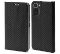 Moozy Étui Portefeuille pour Xiaomi Redmi Note 10 / Note 10S, Noir Carbone - Étui à Rabat avec Bordure Métallique Fermeture Magnétique Flip Cover avec Porte-Cartes et Fonction Béquille