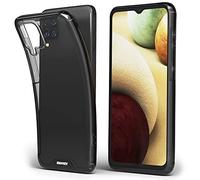 Moozy Xframe Coque Antichoc pour Samsung A12 - Coque Transparente à Bord Noir, Étui Hybride Case Cover Deux Couleurs Transparente avec Un Cadre en TPU Anti-Choc