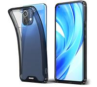 Moozy Xframe Coque Antichoc pour Xiaomi Mi 11 - Coque Transparente à Bord Noir, Étui Hybride Case Cover Deux Couleurs Transparente avec Un Cadre en TPU Anti-Choc