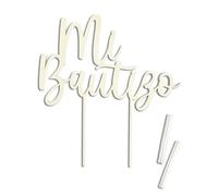 Mopec 16 x 17 x 0,5 cm W46 Cake Topper Bois Mon Baptême, Blanc