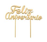 Mopec Cake Topper en bois Inscription Happy Birthday Doré 13 x 21 cm