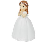 Mopec Figurine Communion Fille Robe Longue et Couronne Fleurs, polyrésine, Blanc, 9,5 x 10,5 x 16,5 cm