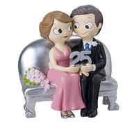 Mopec Figurine Mariés Assis 25ème Anniversaire, polyrésine, argenté, 8,3 x 14 x 15 cm