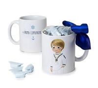 Mopec GD754.5 Tasse première communion marinière main en poche, avec 7 bonbons, porcelaine