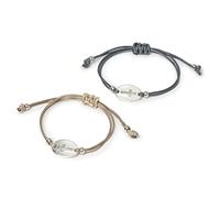 Mopec Lot de 4 bracelets croix métal cordon effet cuir assortis gris et beige