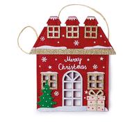 Mopec NA105 Pendentif Maison Merry Christmas Feutre et léché Doré, 15 x 16,5 x 0,8 cm, Rouge