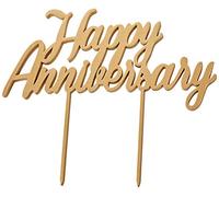 Mopec W197.3 Cake Toppper en Bois Happy Anniversary, 13 x 21 cm, Pack de 2 unités, Multicolore, Taille unique