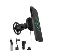 Mophie Qi2 Snap+ Magnetic Wireless Charging Vent Mount - Fast 15W Qi-Enabled Charger for iPhone 16/15/14/13/12, Universal Car Compatibility, 30W Car Charger Adapter Included, USB-C, Black