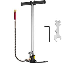 Mophorn Pompe à Pied 0-4500 psi, Pompe à Pneumatique 3 Étages Haute Pression, Gonfle-Pneu pour Vélo, Pistolets à Air Comprimé, Paintball, Bouteilles de Plongée, avec Manomètre Précis et Pédale Pliable