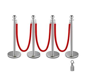 Mophorn Poteau séparateur de ruban extensible 4 jeux Barrières de sécurité 3 cordes Longueur de corde 1,5 m Argent