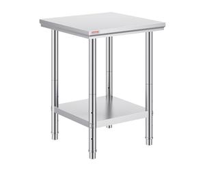 Mophorn Table de Travail Cuisine INOX 60x60x80 cm, Plan de Travail Cuisine en 2 Etages, Table de Travail en Acier Inoxydable pour Préparation des Aliments aux Restaurant/Cliniques
