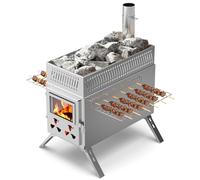 MOPHOTO Poêle à bois pour sauna, fusée, camping, avec 8 tuyaux de cheminée en acier inoxydable, portable, pliable pour tente, chauffage extérieur, cuisine, pêche sur glace, chasse (46 x 25 x 27 cm)