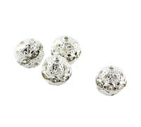 mophrati 100 pièces perles en vrac évidées en métal boule ronde perle fournitures de bijoux faits à la main pour collier boucle d'oreille résultats, Argent/Strass, 10mm