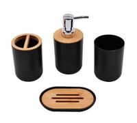 mophrati 4X Kit utile Ensemble d'accessoires de Salle de Bain en Plastique et en Bois pour la Maison hôtel Kit Salle Bain Plastique et Bois Porte-Brosse à Dents, Noir 4 pièces