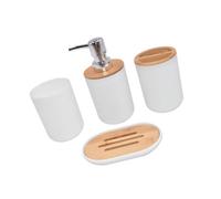 mophrati 4X Kit utile Ensemble d'accessoires de Salle de Bain en Plastique et en Bois pour la Maison hôtel Kit Salle Bain Plastique et Bois Porte-Brosse à Dents, Blanc 4 pièces