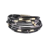 mophrati Aimant Bracelet Multi-couches En Cuir Multicolore Bracelet Universel Saint Valentin Cadeaux Bracelets Bijoux À La Main, Le noir