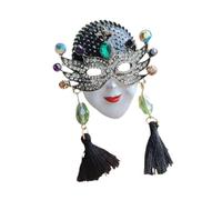mophrati Broche à pompons en forme de Pour masque de reine chinoise, idéale pour tailleur, robe chapeau.